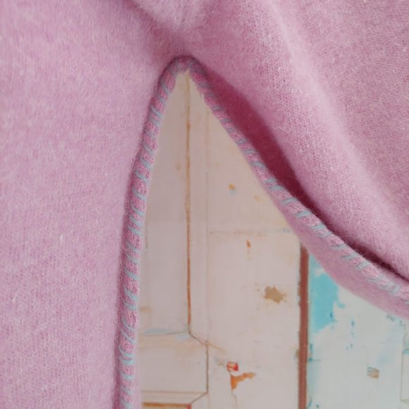 Free People wool angora long sleeve sweater button cardigan crew neck/S/pink - Picture 3 of 13